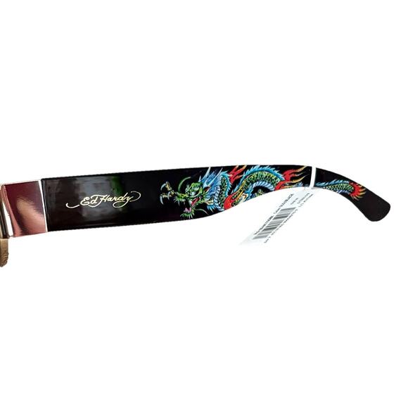 NWT ED HARDY Tattoo Art Sunglasses Dragon Ed-Annunciation BLK BLUE GOLD 100% UV - Picture 6 of 16